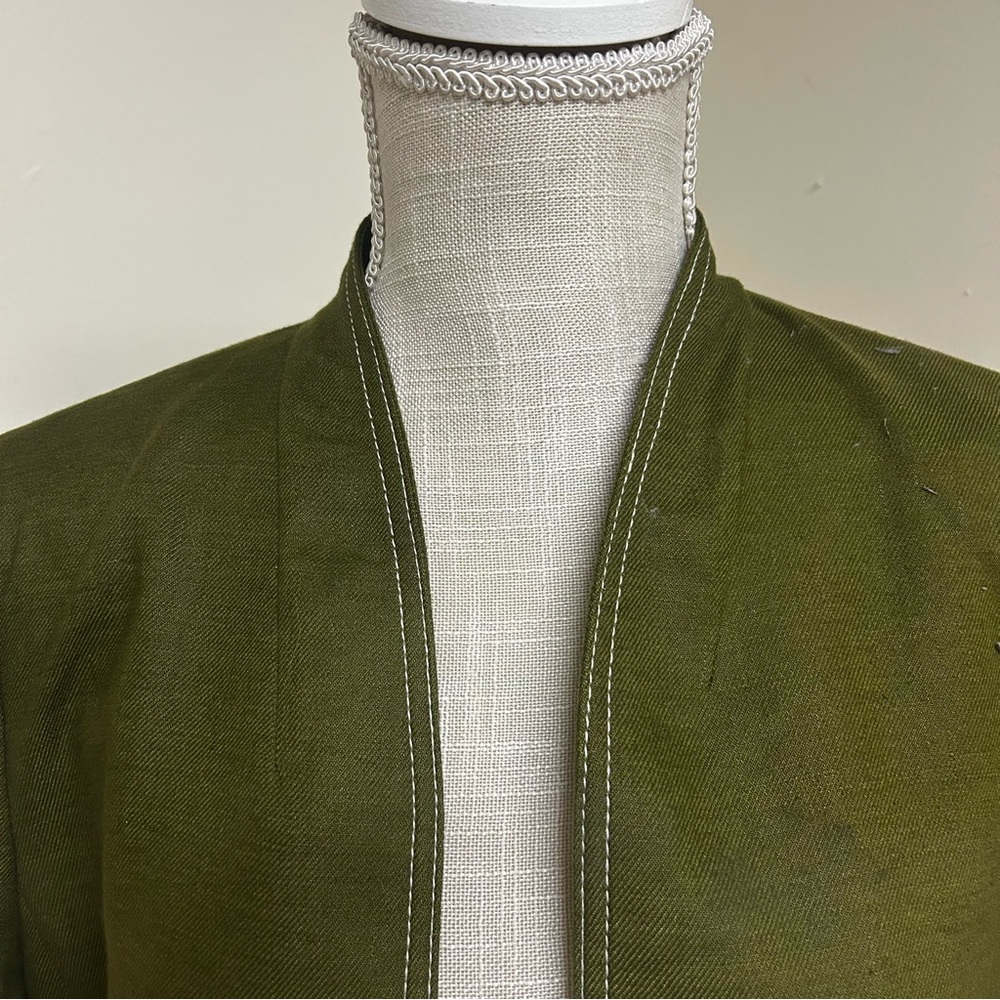 J. Crew Size 10 Going Out Blazer Jacket Olive Green Linen Blend Open Front EUC - Picture 9 of 14
